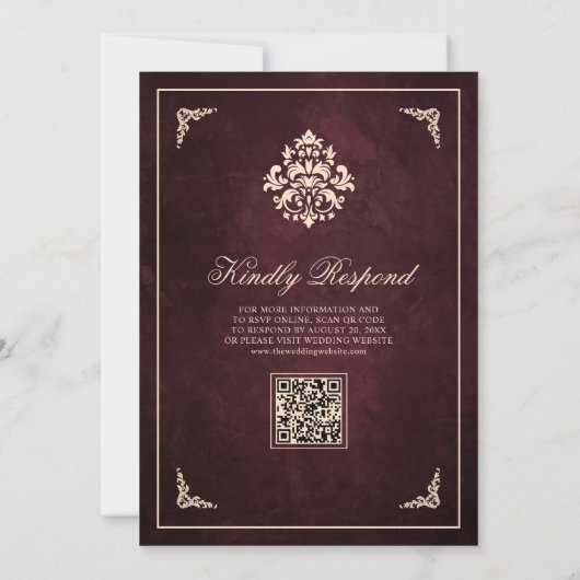 豪華なブルゴーニュ金ゴールドフレームイ結婚スラーム 招待状 (裏面)