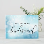 豪華なブルーのグリッター　あなたは私のブライズメイドになってくれますか 招待状 (スタンド正面)