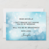 豪華なブルーのグリッター　あなたは私のブライズメイドになってくれますか 招待状 (裏面)