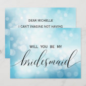 豪華なブルーのグリッター　あなたは私のブライズメイドになってくれますか 招待状 (正面/裏面)