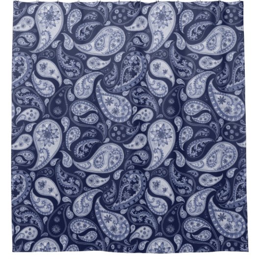 豪華なブルーペイズリーシャワーカーテン シャワーカーテン (正面)