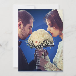 豪華なブルー＆ゴールドの写真挙式発表 招待状