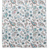 豪華なブルー&ホワイトペイズリーシャワーカーテン シャワーカーテン (正面)