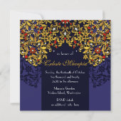 豪華なブルー・レッド・ゴールドの誕生日ディナー 招待状 (裏面)