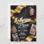 豪華なプロムの送り出し ゴールドリボン フィルムロール 招待状 (正面)