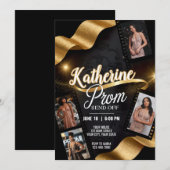 豪華なプロムの送り出し ゴールドリボン フィルムロール 招待状 (正面/裏面)