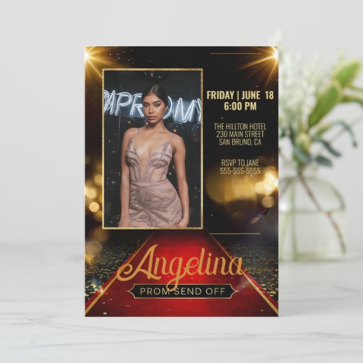 豪華なプロムセンドオフ卒業レッドカーペット 招待状 (スタンド正面)