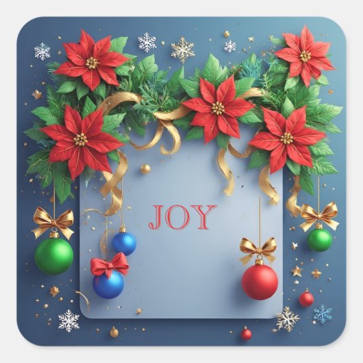 豪華なホリデーフローラルリース 🎄✨ 赤いポインセチア スクエアシール (正面)