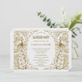 豪華なホワイトゴールドのアートデコペアカックルバチェラーパーティー 招待状 (スタンド正面)