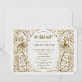 豪華なホワイトゴールドのアートデコペアカックルバチェラーパーティー 招待状 (正面/裏面)