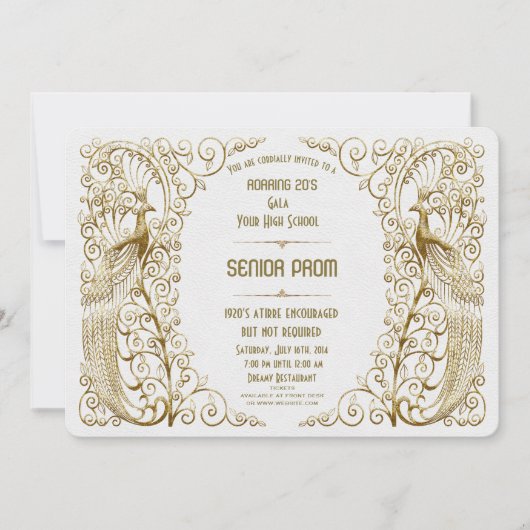 豪華なホワイトゴールドのアートデコペアックのシニアプロム 招待状 (正面)