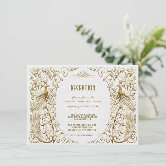 豪華なホワイトゴールドのアールデコペアカク結婚式の披露宴 招待状 (スタンド正面)