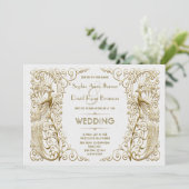 豪華なホワイトゴールドアートデコの孔雀の結婚式 招待状 (スタンド正面)