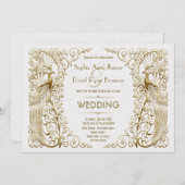 豪華なホワイトゴールドアートデコの孔雀の結婚式 招待状 (正面/裏面)