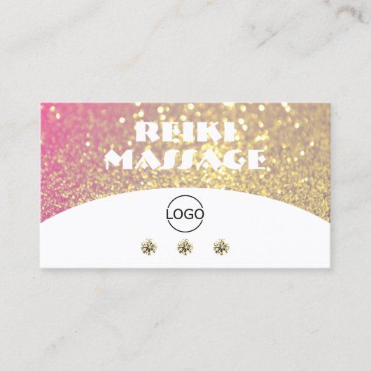 豪華なホワイトピンク金ゴールドスパークルグリッター追加ロゴ 名刺 (正面)