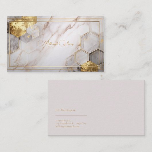 豪華なホワイトマーブル&ゴールドフォイル六角 名刺 (正面/裏面)