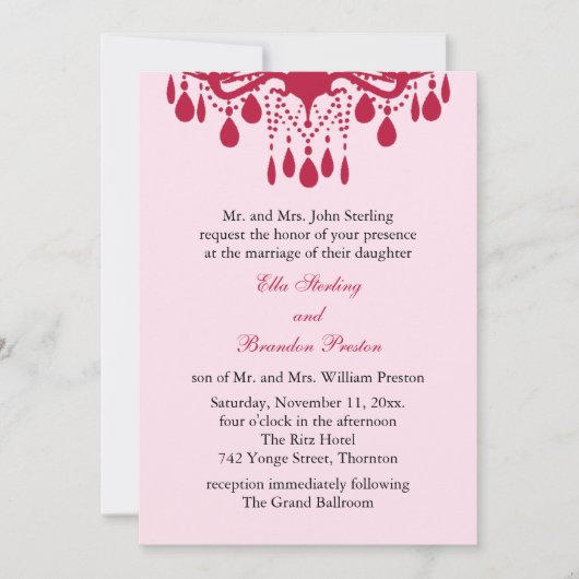 豪華なボールルームの結婚式招待状(赤) 招待状 (正面)