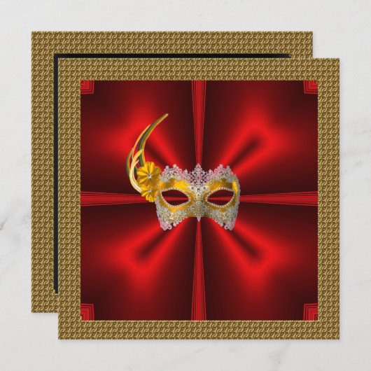 豪華なボール招待状 エレガントな赤 黒 ゴールド 招待状 (正面/裏面)
