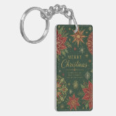 豪華なポインセチアの曼荼羅 メリークリスマス キーホルダー (正面左)