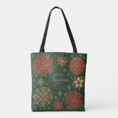 豪華なポインセチアの曼荼羅 メリークリスマス トートバッグ (裏面)