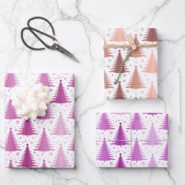 豪華なメタリックパープルクリスマスツリーパターン ラッピングペーパーシート