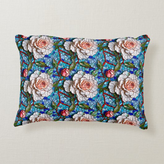 豪華なモザイクの花のパターン アクセントクッション (裏面)
