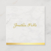 豪華なモダン金ゴールドと大理石シックなハンドスクリプト スクエア名刺 (正面)