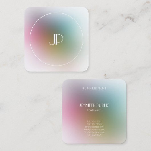 豪華なモダン金ゴールドエレガントモノグラムテンプレート スクエア名刺 (正面/裏面)