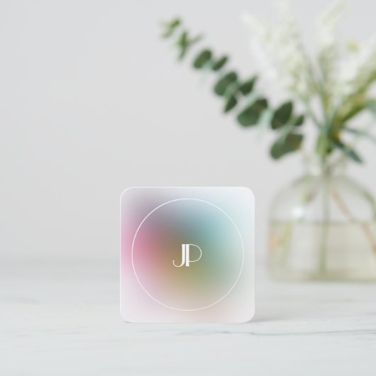 豪華なモダン金ゴールドエレガントモノグラムテンプレート スクエア名刺 (スタンド正面)