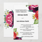 豪華なモダン フラワー ウェディング 招待状 (正面/裏面)