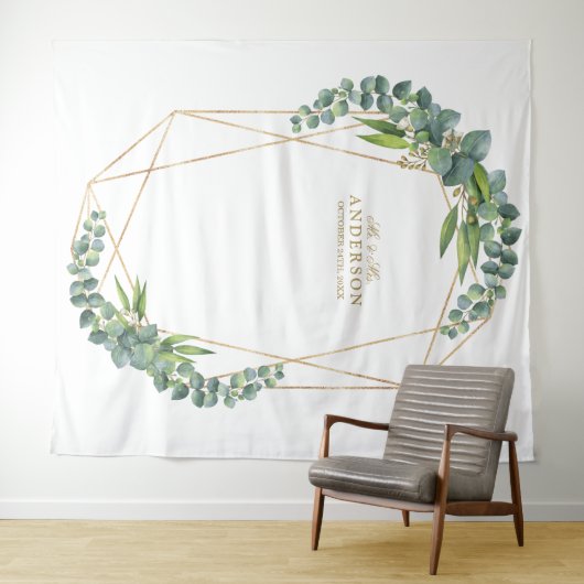 豪華なユーカリの花のゴールドフレーム ウェディングプロップ タペストリー (インサイチュ(横))