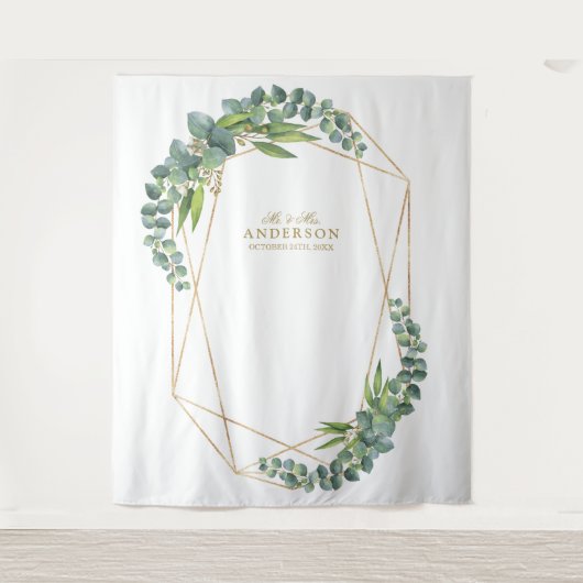 豪華なユーカリの花のゴールドフレーム ウェディングプロップ タペストリー (正面)