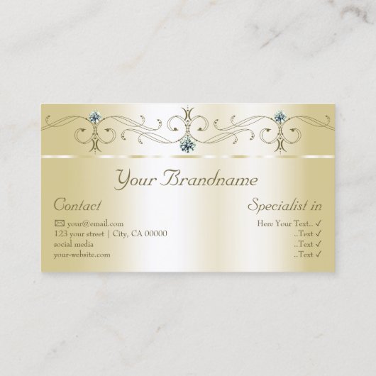 豪華なライト金ゴールドの角切り宝石と写真 名刺 (裏面)