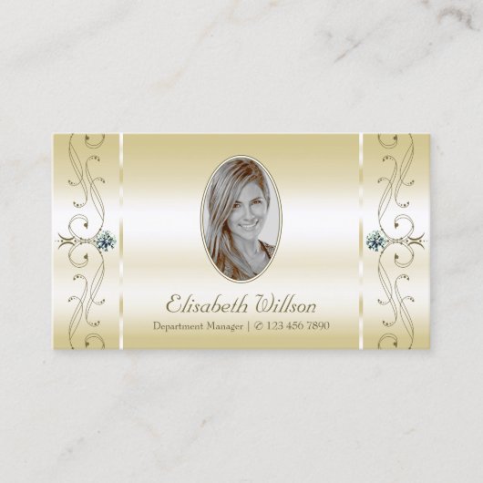 豪華なライト金ゴールドの角切り宝石と写真 名刺 (正面)