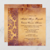 豪華なラベンダーのグレンジ ダマスクレースのウェディング 招待状 (正面/裏面)