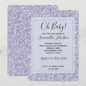 豪華なラベンダー、リラックマパープルグリッターのベイビーシャワー 招待状 (正面/裏面)