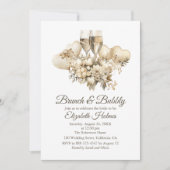 豪華なランチとバブルシャンパンフラワーのブライダルシャワー 招待状 (正面)