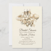 豪華なランチ＆バブルシャンパンフラワー ブライダルシャワー 招待状 (正面)