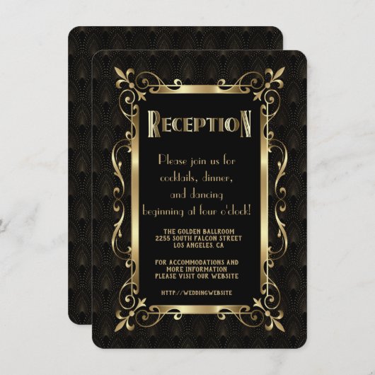 豪華なロアリング20年代のゴールドアートデコ受付 招待状 (正面/裏面)