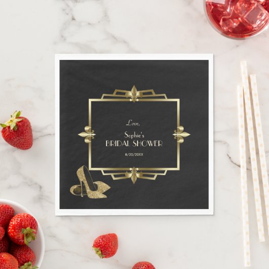 豪華なロイヤルゴールドブラックアートデコスタイルのウェディングシャワーパーティー スタンダードランチョンナプキン (インサイチュ)