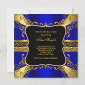 豪華なロイヤルブルー ブラック ゴールドの誕生日パーティー3 招待状 (裏面)