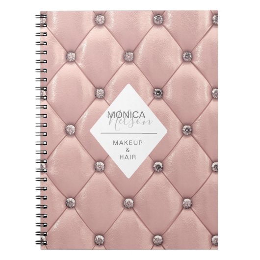 豪華なローズゴールドのステッチ入りモノグラム ノートブック (正面)