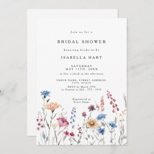 豪華なワイルドフラワーブライダルシャワー招待 招待状 (正面/裏面)