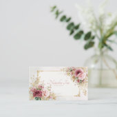 豪華なヴィクトリア調のピンクのバラの花と金のフレーム 名刺 (スタンド正面)