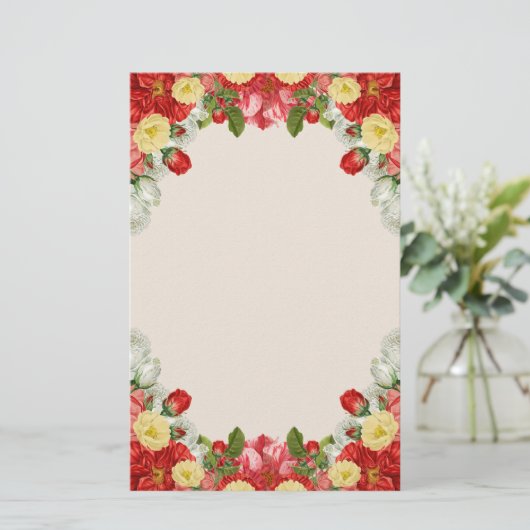 豪華なヴィンテージのビクトリアンな英国の庭の花柄 便箋 (スタンド正面)