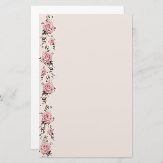 豪華なヴィンテージの静かにロマンチックなピンクのバラ 便箋 (正面/裏面)