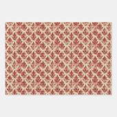 豪華なヴィンテージクリームと赤いダマスクパターン ラッピングペーパーシート (正面3)