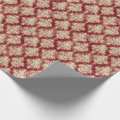 豪華なヴィンテージクリームと赤いダマスクパターン ラッピングペーパー (角)
