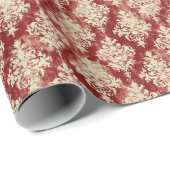 豪華なヴィンテージクリームと赤いダマスクパターン ラッピングペーパー (ロールコーナー)