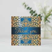 豪華なヴィンテージゴールドとブルーのジュエリー装飾のサンキュー サンキューカード (スタンド正面)